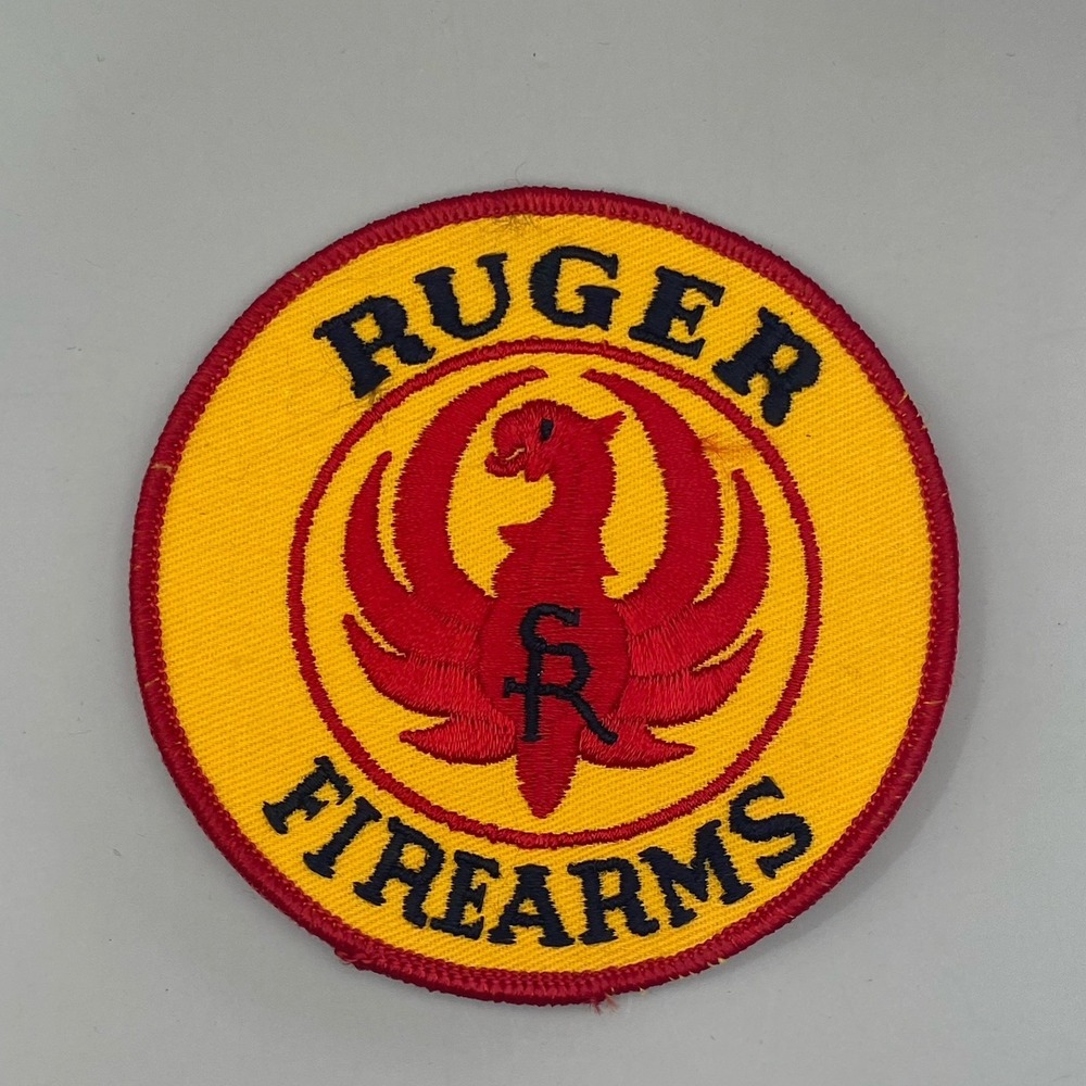 Vintage Round Ruger Firearms Patch Red Gold Brand Logo